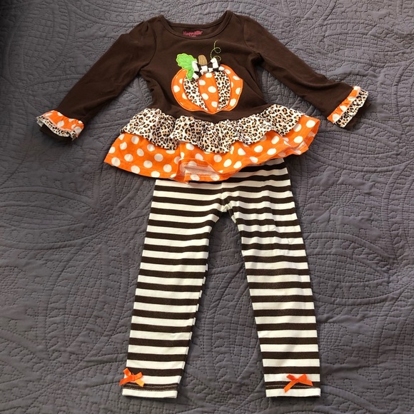 🍂 Nannette Fall Pumpkin Outfit | 3T Matching Set | Pumpkin Shirt and Leggings🍂